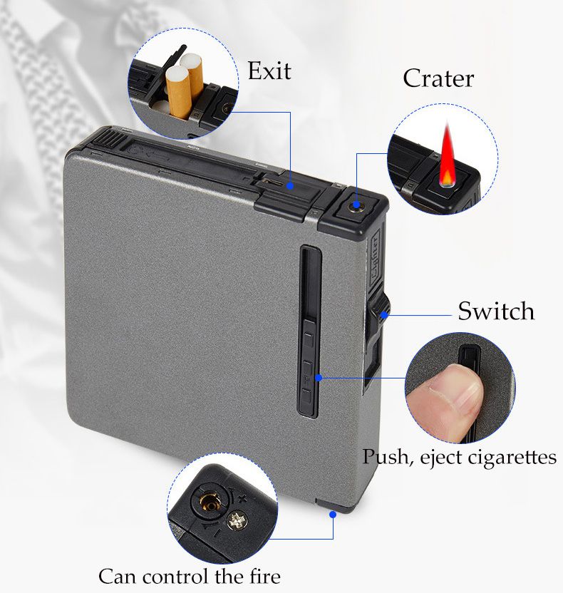 Inyección automática de caja de cigarrillos metálica, caja de cigarros, encendedor inflable a prueba de viento