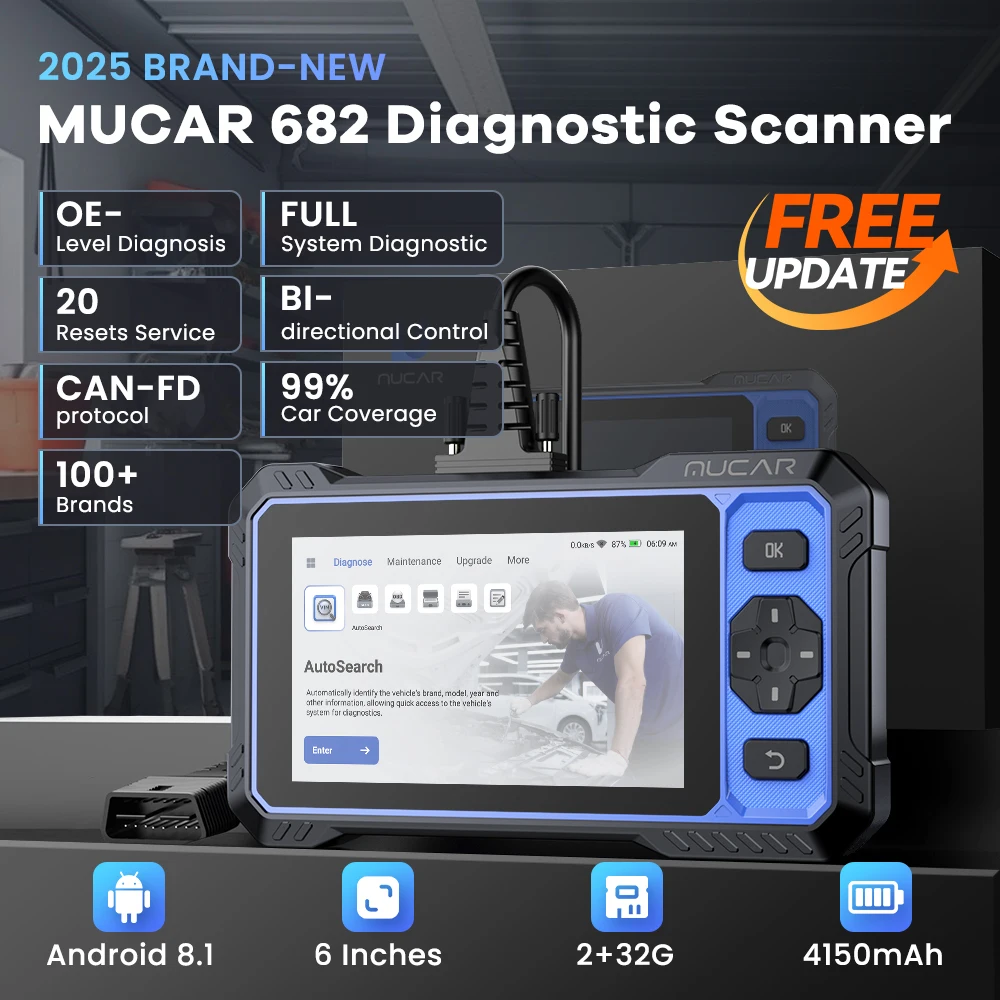 MUCAR 682 AI-Assisted Car Diagnostic Tool CANFD Bidirectional ECU Coding 20 Resets Full System diagnosis Obd2 Scanner Life Free