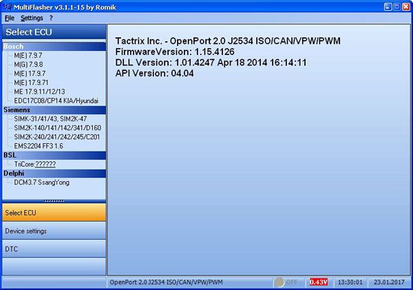 MultiFlasher ECU Chip Tuning Software for Hyundai Kia Supports J2534 OpenPort 2.0