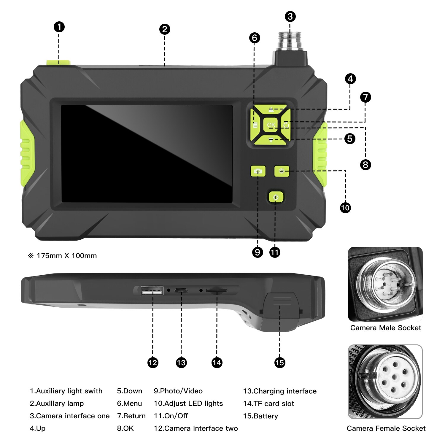 New 1080P Digital Industrial Endoscope Borescope Videoscope CMOS Sensor 1/3/5M Hard-wired Inspection Camera Handheld Endoscope