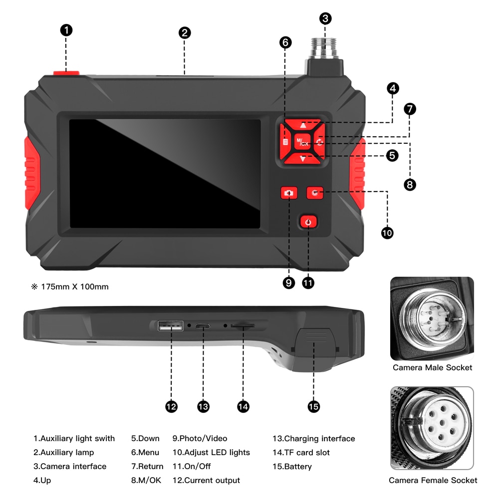 New Dual Lens Industrial Endoscope HD Camera 1080p Boroscope Pipe Inspection Camera  with 4.3 inch Hard cable