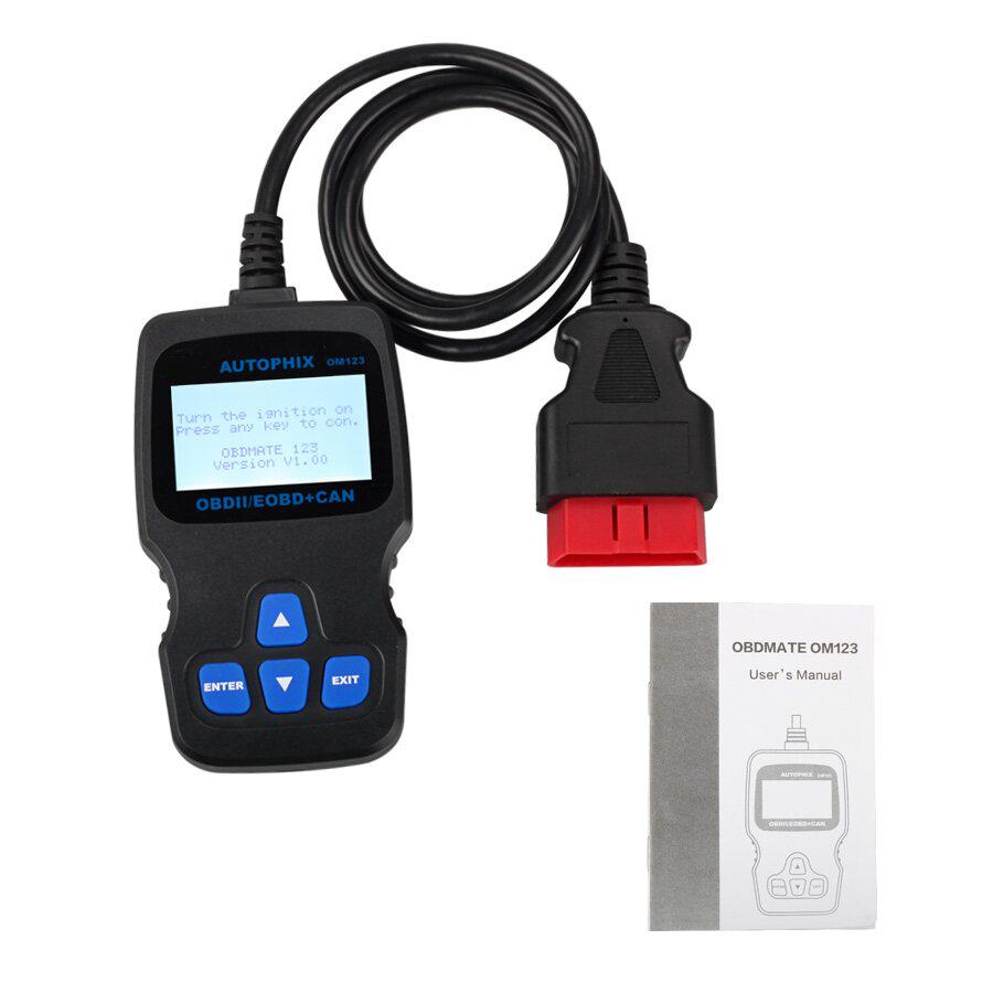 Nuevo om123 obd2 eobd puede lector de código de motor portátil multilingüe (negro)