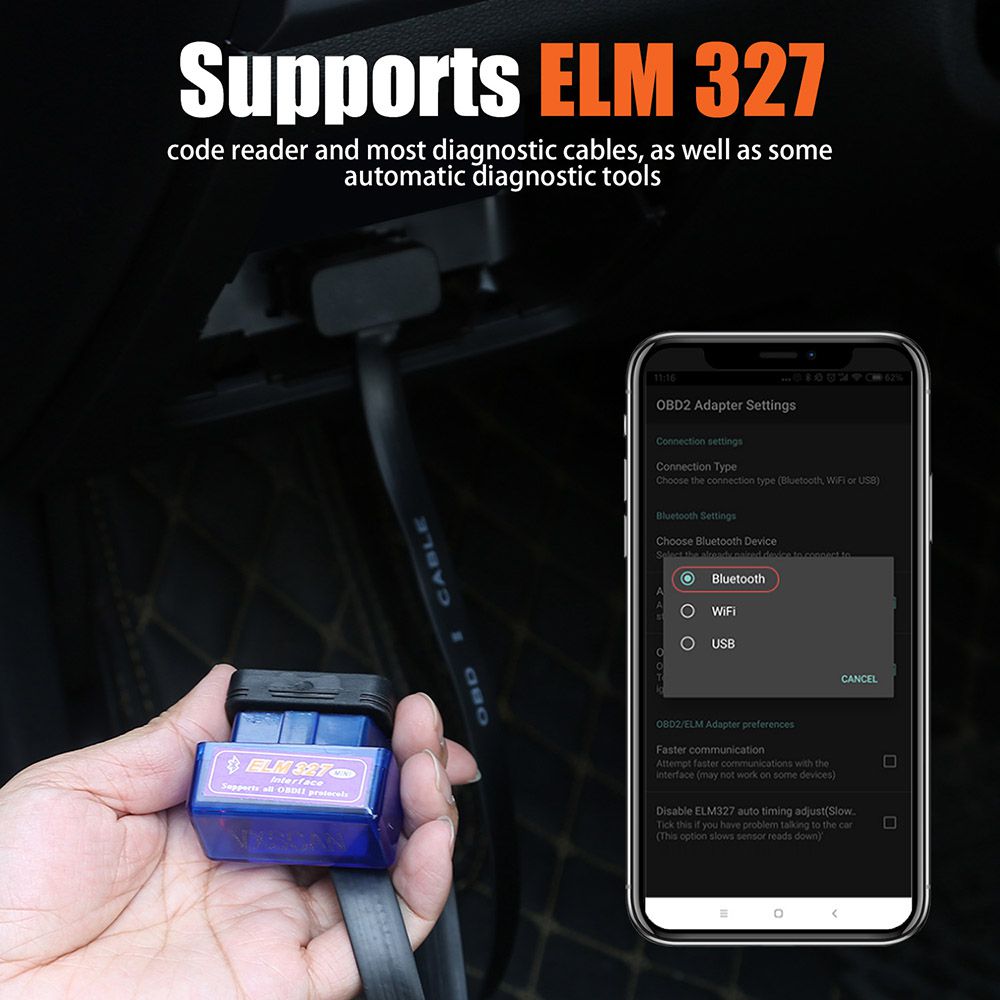 Cable de conversión obd2 OBD II para lectores Bluetooth WiFi elm327 cable de extensión de diagnóstico macho - hembra plano de 16 agujas para escáneres de código OBDII