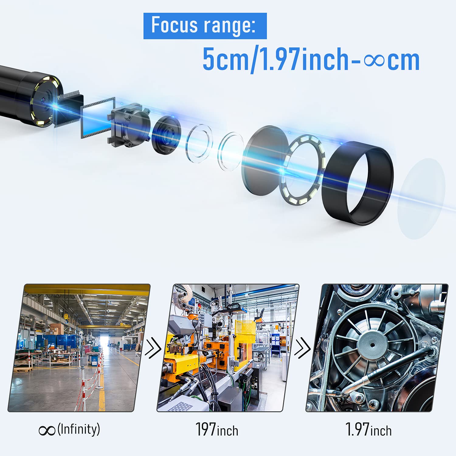 Oiiwak WiFi cámara endoscópica 5MP enfoque automático endoscopio inalámbrico 1944p 14 mm Cámara de serpiente de tubería de agua mini cámara 15M 20m