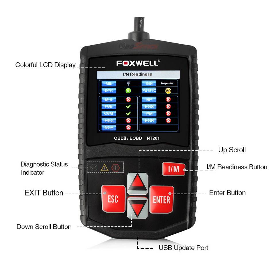 Escáneres originales Fox well nt201 universal obd2 eobd can