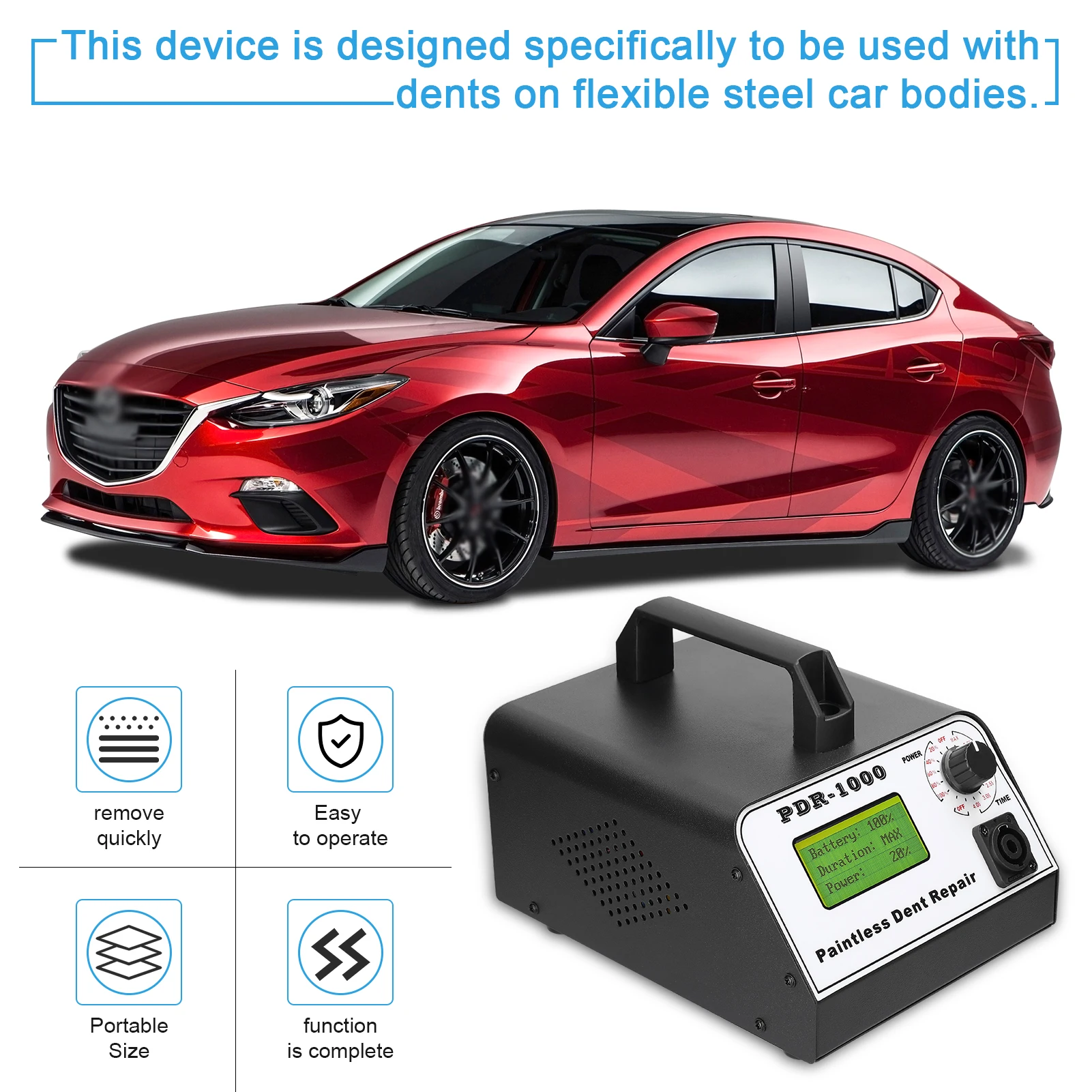 PDR-1000 Car Paintless Dent Repair Machine Auto Body Dent Repairing Device Time/Power Adjustable Portable Dents Remover Tool