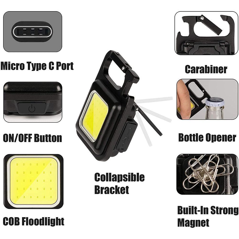 Mini Luz LED súper brillante pequeña linterna llavero luz brillante luz portátil luz de reparación de emergencia Abrebotellas USB