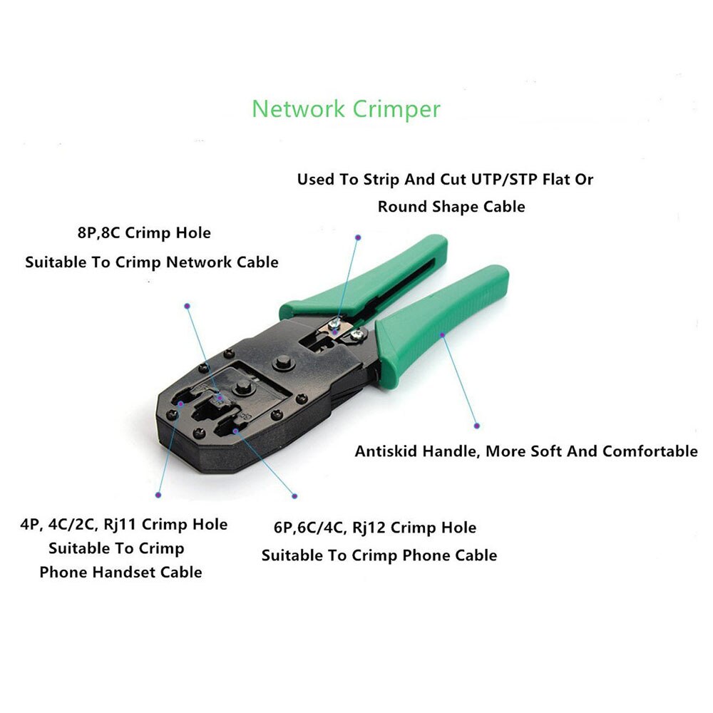 14 / juegos RJ45 rj11 rj12 cat5 cat5e kit de mantenimiento de red local portátil UTP cable Tester y pinzas clip de enchufe PC