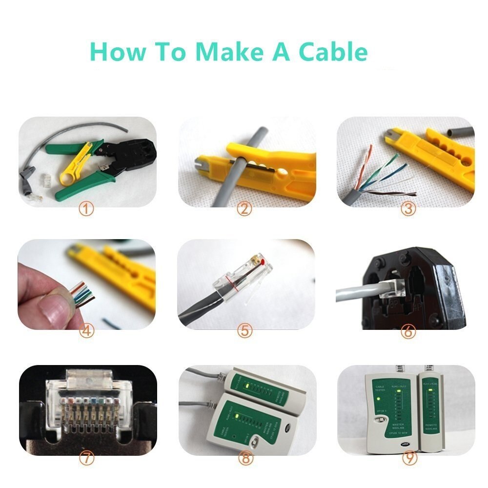 14 / juegos RJ45 rj11 rj12 cat5 cat5e kit de mantenimiento de red local portátil UTP cable Tester y pinzas clip de enchufe PC