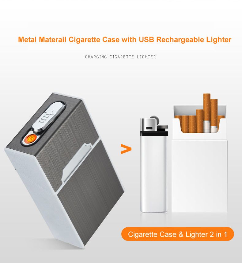 Estuches de cigarrillos metálicos - estuches de cigarrillos electrónicos portátiles USB