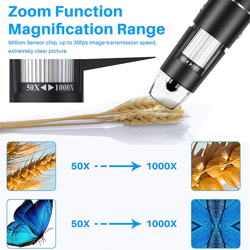 Professional USB Digital Microscope 1600X 8 LEDs 2MP Electronic Microscope Endoscope Zoom Camera Magnifier+ Lift Stand