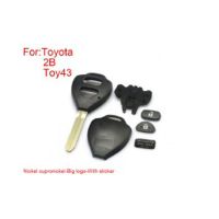 Carcasa de llave de control remoto 2 botones logotipo grande de aleación de cobre - níquel fácil de cortar con pegatinas para Toyota Corolla 5 piezas por lote