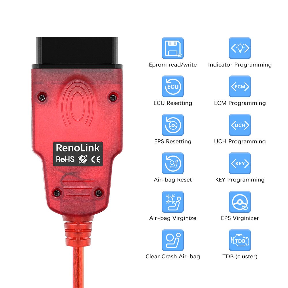 Renolink OBD v1.99 airbag obd2 restablece OBD 2 obd2 herramienta de diagnóstico de automóviles ECM Uch Key Program de Renault ECU