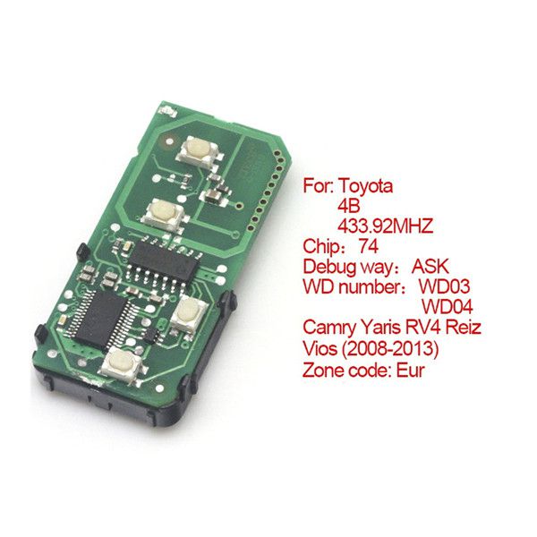 Smartcard 4 botones 433.92mhz número 271451 - 5290 - EUR para Toyota