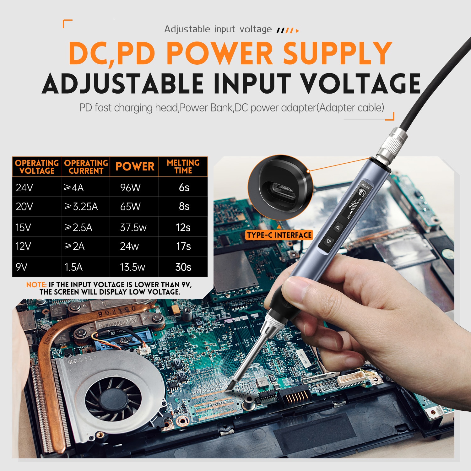 Fnirsi HS - 01 Soldador eléctrico inteligente PD 65w temperatura constante ajustable y calentamiento rápido kit de estación de soldador portátil