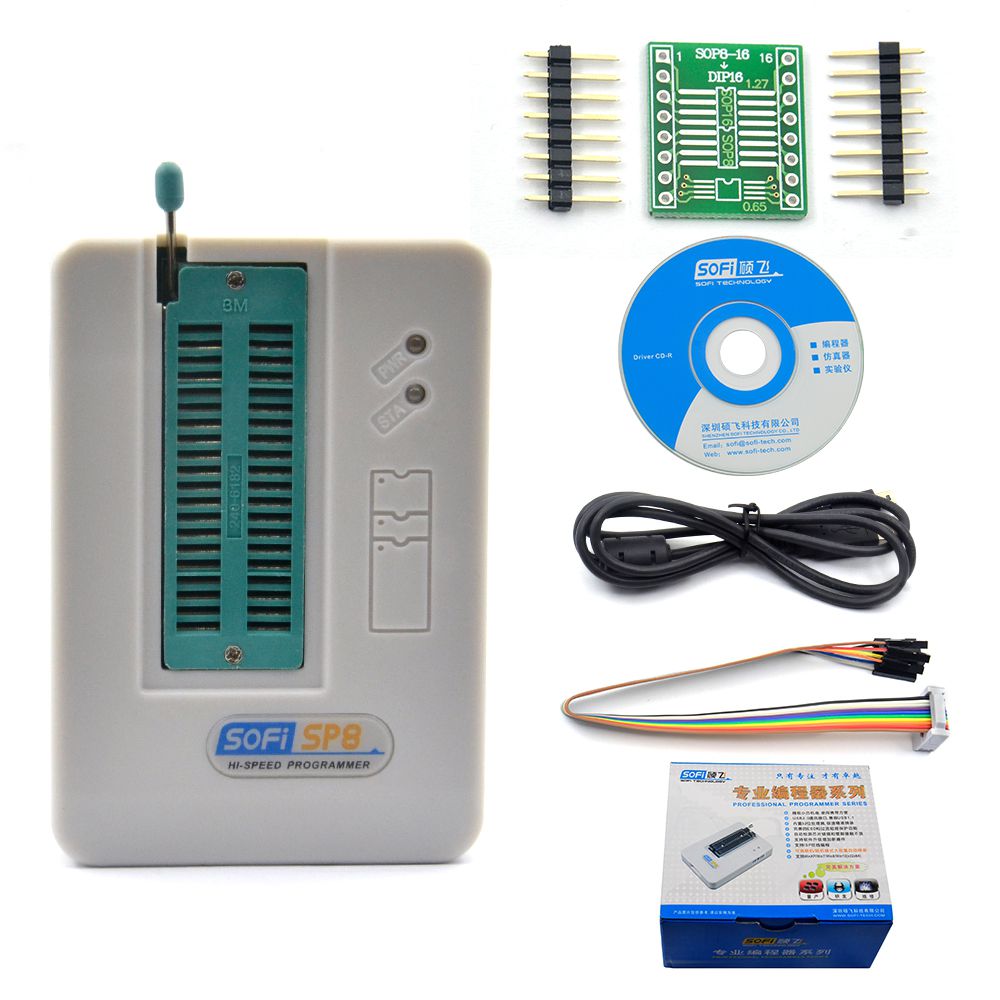 Professional High Speed USB Programmer SOFI SP8-A  EEPROM BIOS FLASH ISP 40 Pins Adapter 24 25 93 for Over 4000 IC Chips