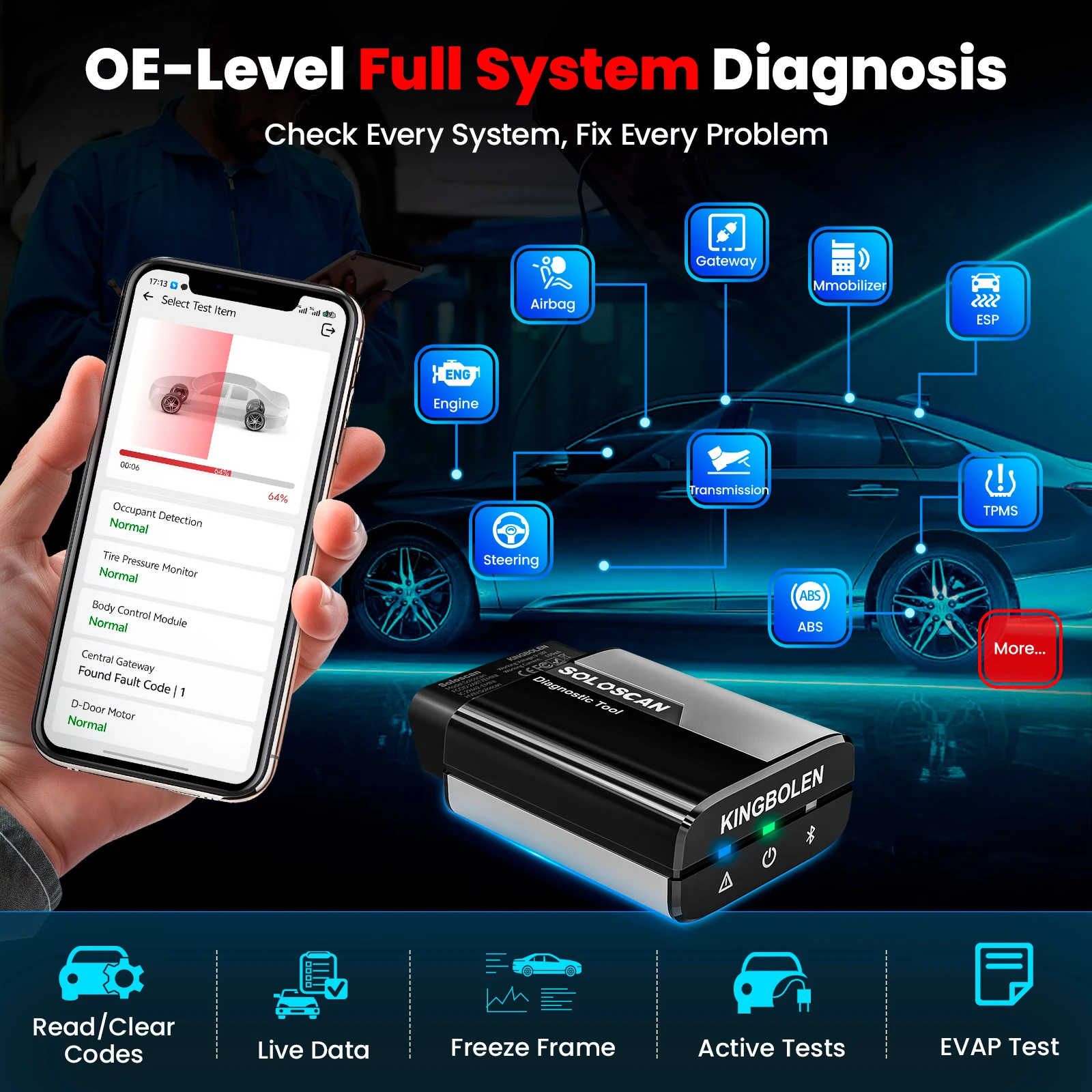 Soloscan for Toyota/Lexus OBD2 Scanner Bluetooth Free Updates Bidirectional Scan Tool for iOS & Android Code Reader