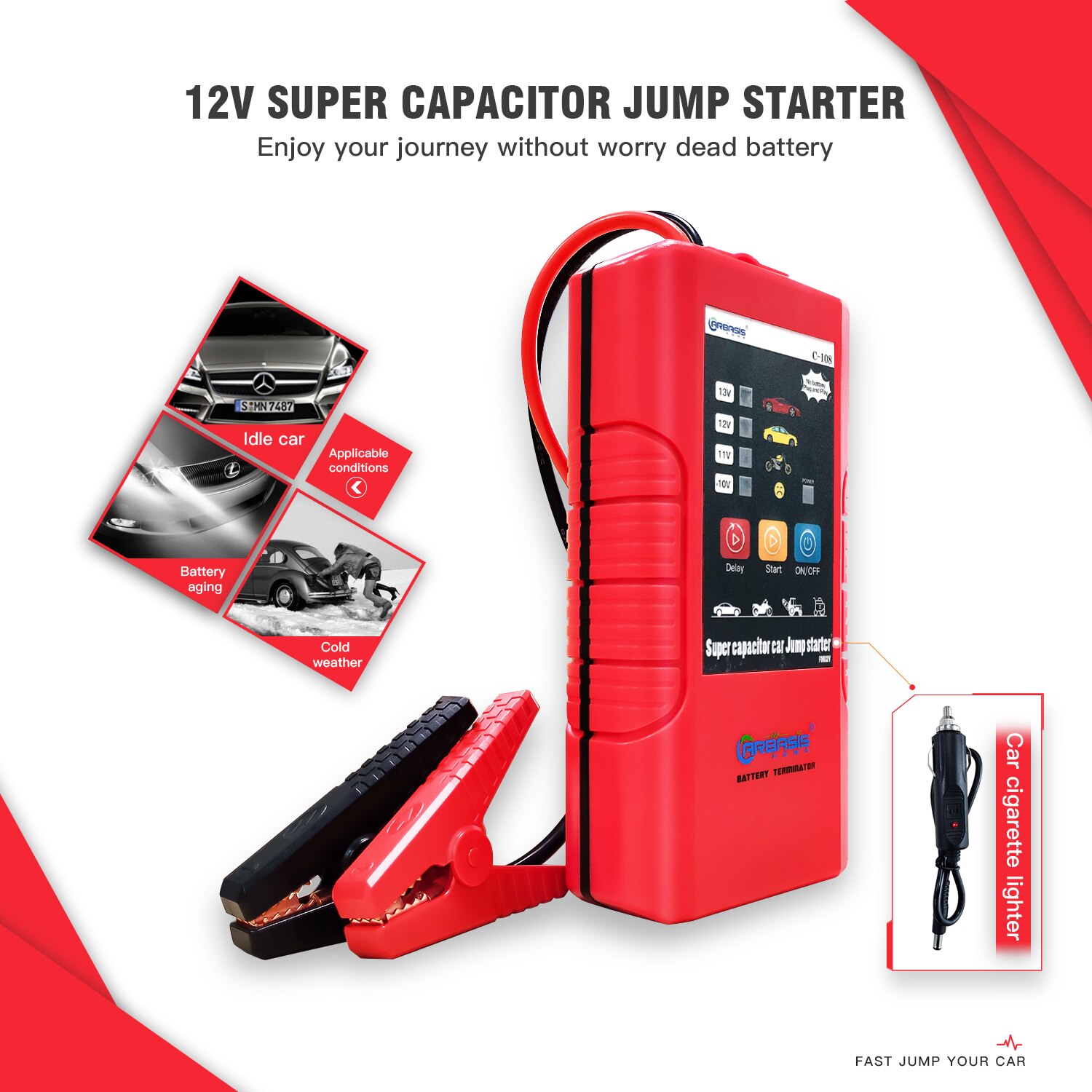 12V SUPER CAPACITOR JUMP STARTER Car Accessories Power Bank Automobile Starting Power Supply without LCD Display