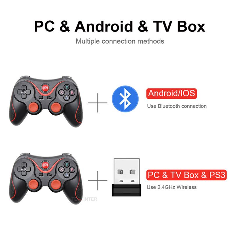 El controlador de juego de PC Gamepad del joystick inalámbrico T3 x3 admite Bluetooth bt3.0 soporte de caja de televisión del joystick de tableta móvil