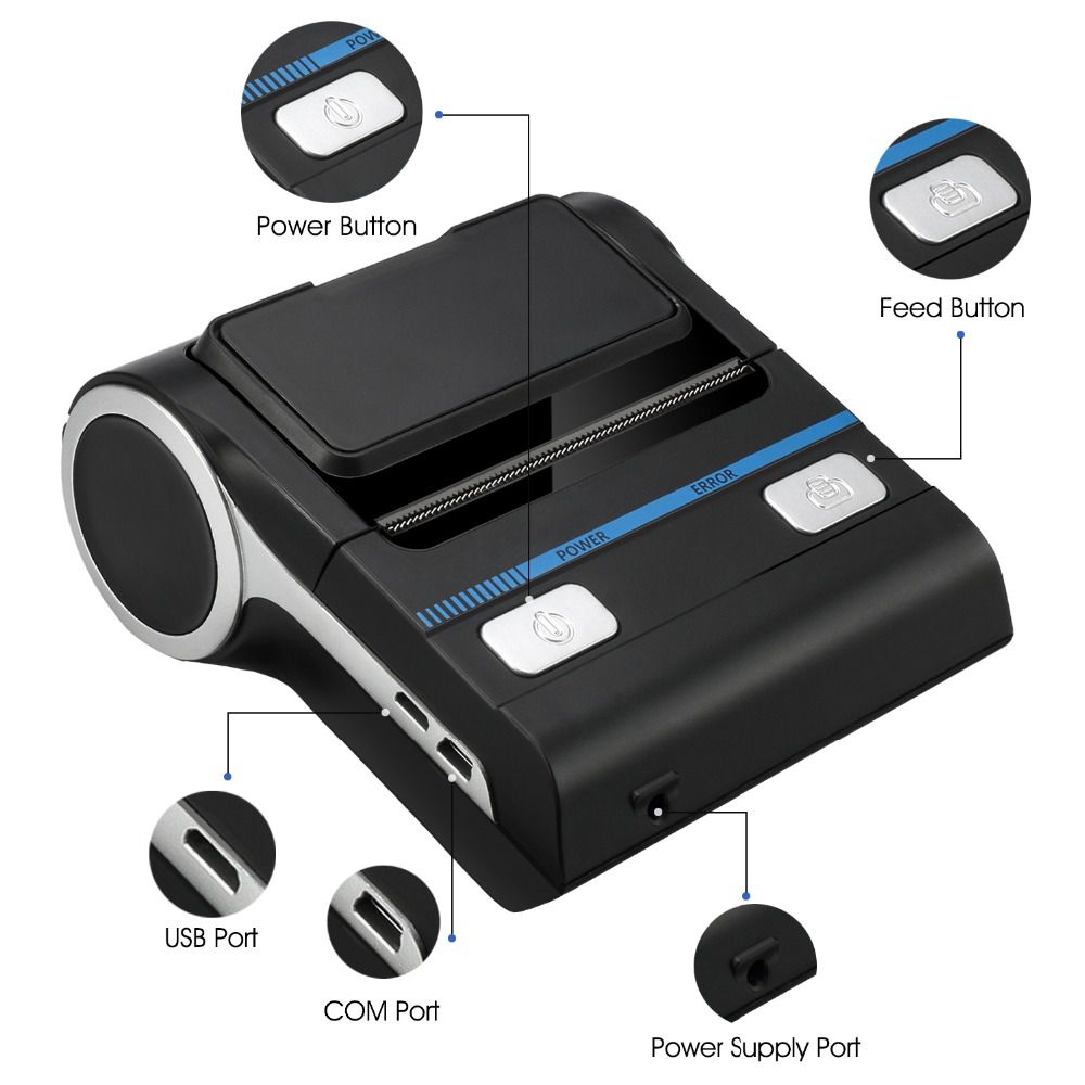 Thermal Printer POS Bluetooth Android 80mm Thermal Receipt Printer Portable Wireless Printing Machine