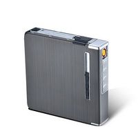 Caja de cigarrillos de metal de inyección automática de aluminio delgado con encendedor de energía eólica de carga USB