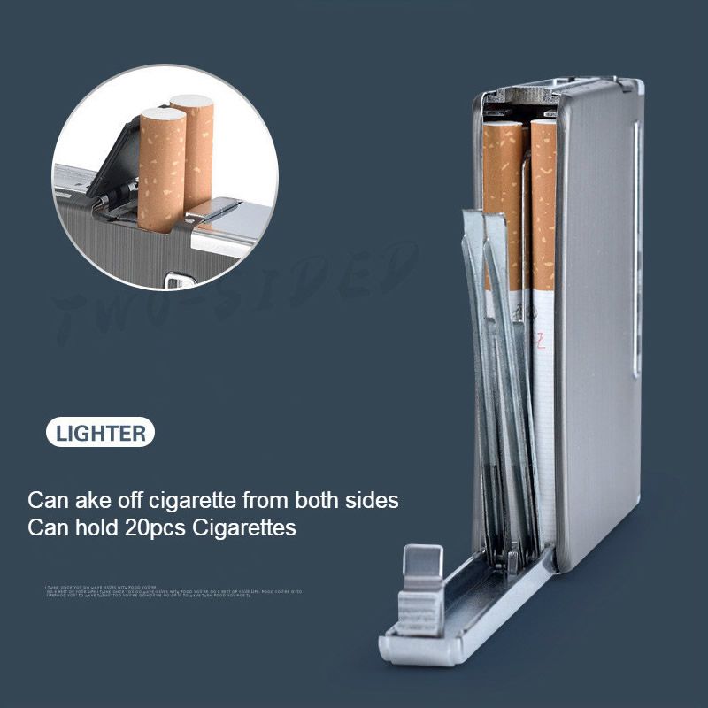 Caja de cigarrillos de metal de inyección automática de aluminio delgado con encendedor de energía eólica de carga USB