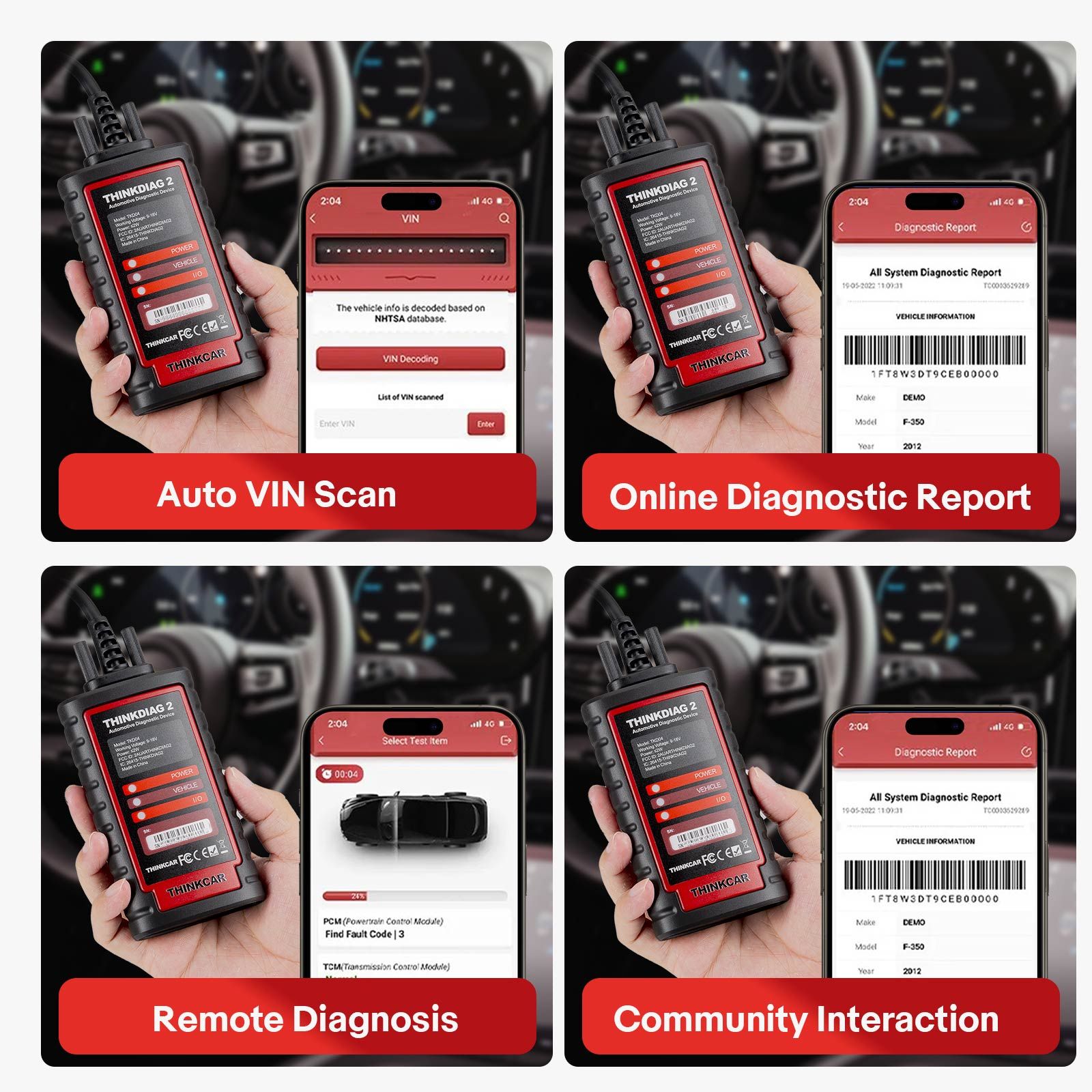 2025 THINKCAR Thinkdiag2 All System Bidirectional Diagnostic Tool with CAN-FD Protocol Auto VIN ECU Coding 15+ Reset Functions One Year Free Update
