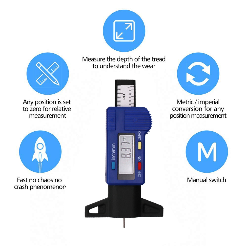Digital Car Tyre Tire Tread Depth Gauge Meter Monitoring System Tire Wear Detection Measuring Tool Auto Caliper Thickness Gauges
