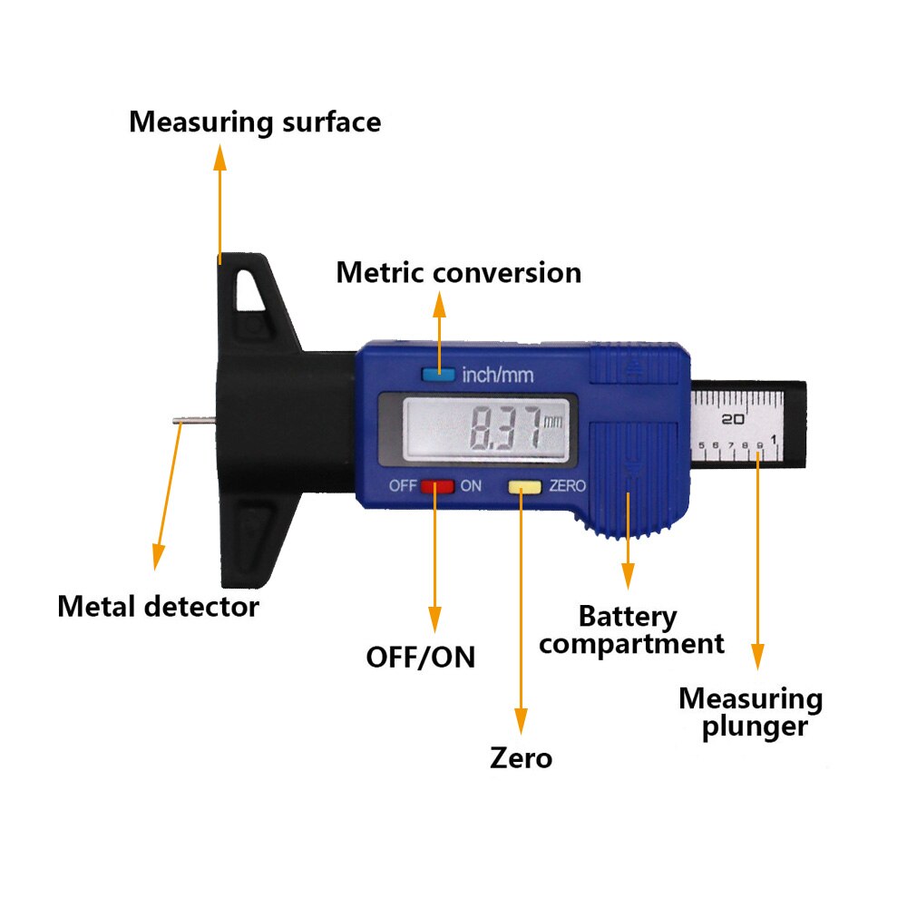 Digital Car Tyre Tire Tread Depth Gauge Meter Monitoring System Tire Wear Detection Measuring Tool Auto Caliper Thickness Gauges