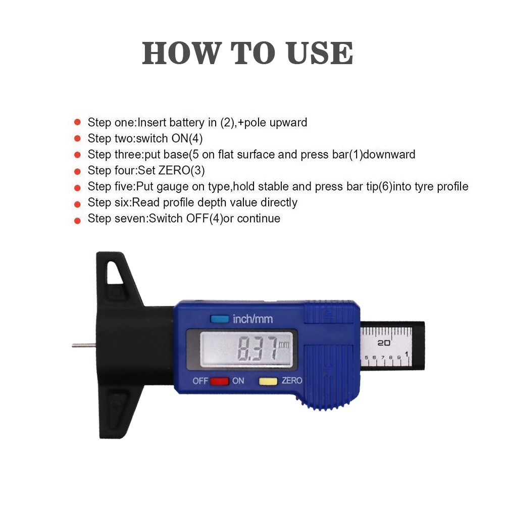 Digital Car Tyre Tire Tread Depth Gauge Meter Monitoring System Tire Wear Detection Measuring Tool Auto Caliper Thickness Gauges