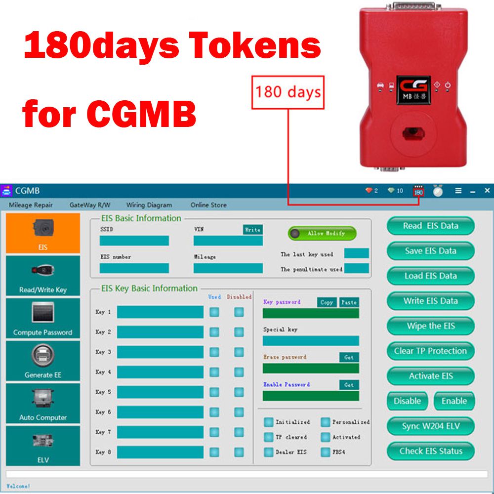 Tokens for CGDI Prog MB Benz Car Key Programmer 180 Days Period (Up to 4 Tokens Each Day)