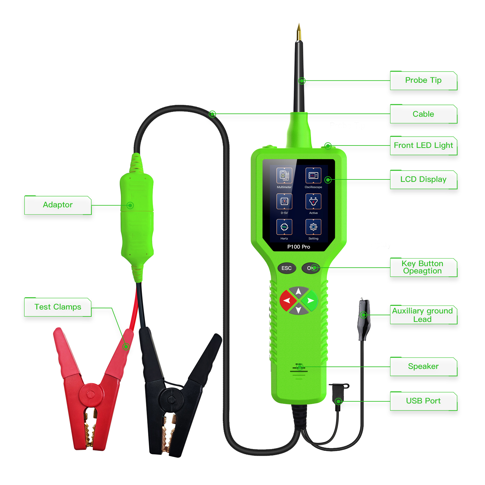 Topdiag p100 pro sonda de potencia probador de circuitos automotrices analizador de circuitos automotrices y motocicletas medidor de corriente medidor multímetro Lámpara LED