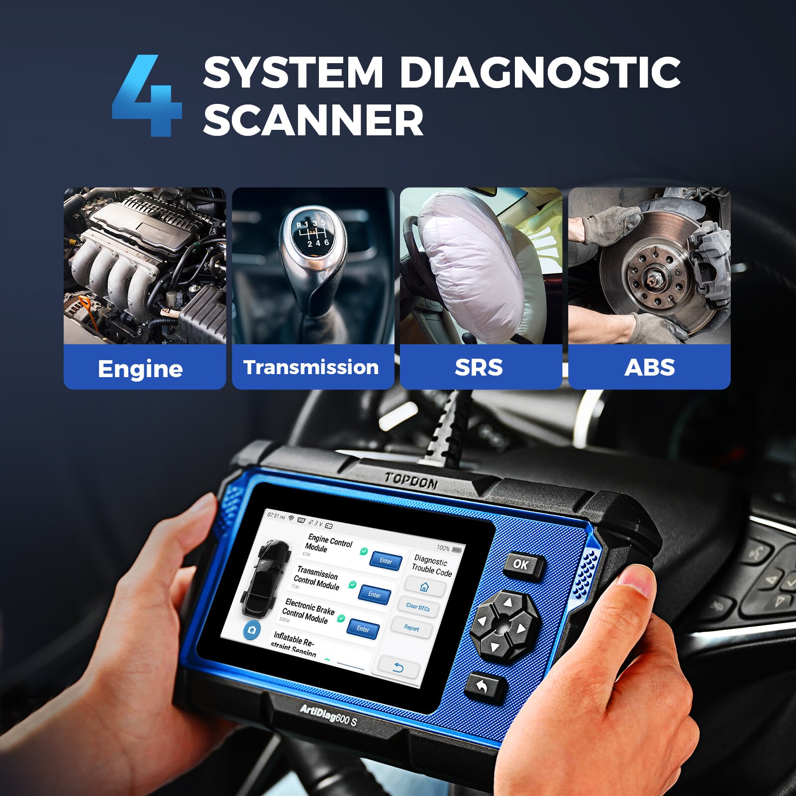 Topdon Artidiag600S Car Diagnostic Tool Auto OBD2 Coder Reader Scanner Tool Full System Diagnostic Tool