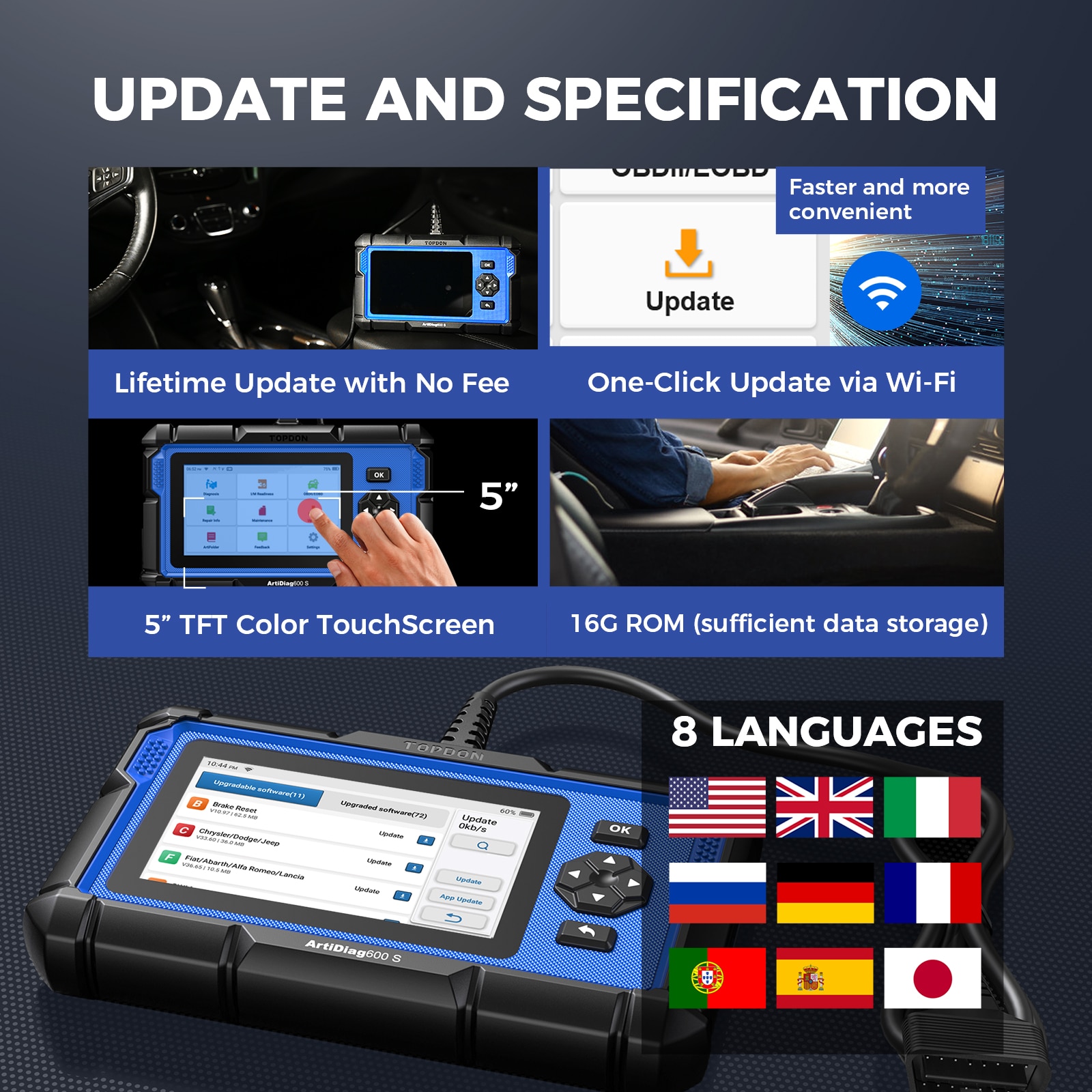 Topton artidiag600s herramienta de diagnóstico automotriz herramienta automática de lectura de codificadores obd2 herramienta de escaneo herramienta de diagnóstico de todo el sistema