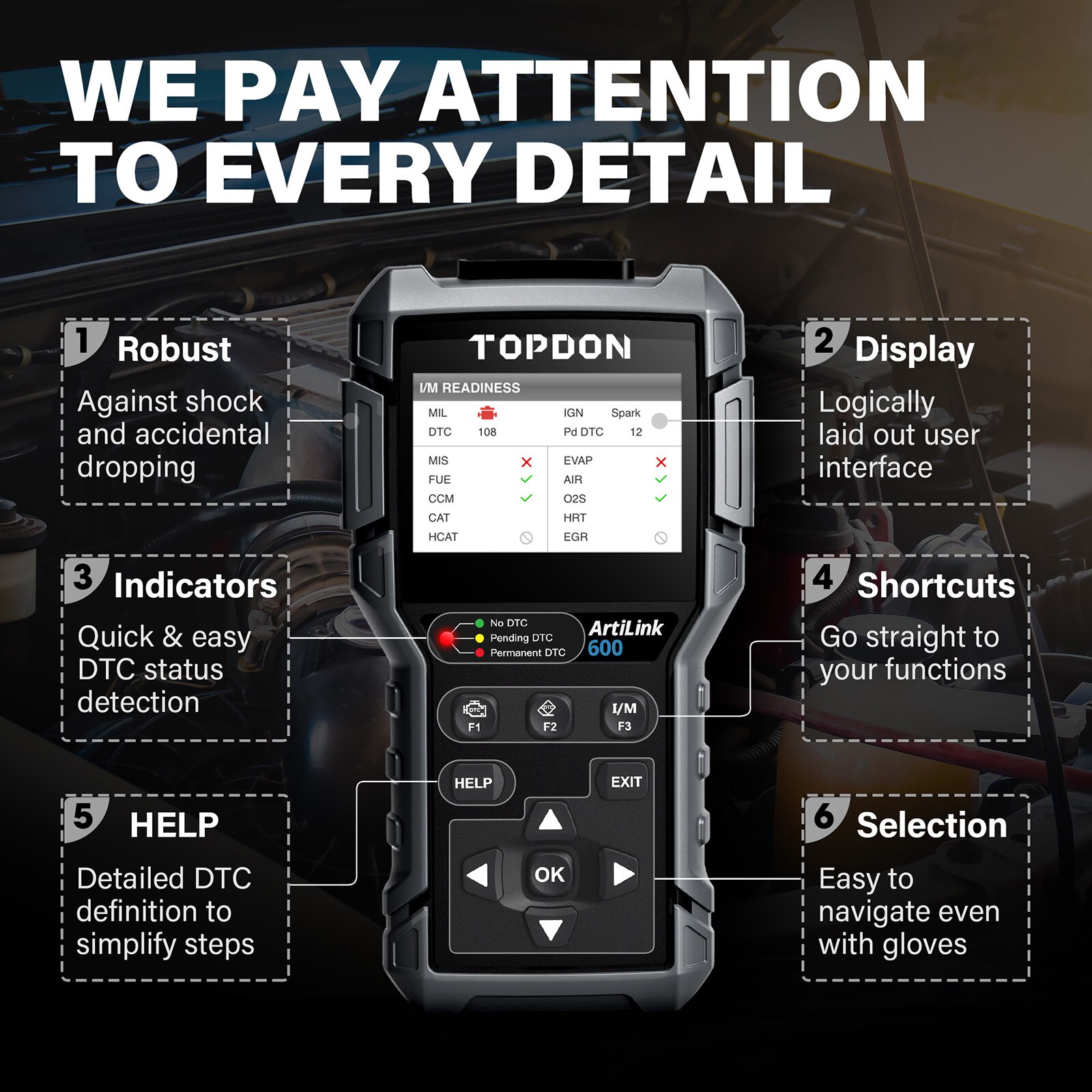 TOPDON ArtiLink600 OBD2 Car Diagnostic Tool Lifetime Free Update Automotive Scan Diagnostics ABS SRS Engine Test Auto scanner