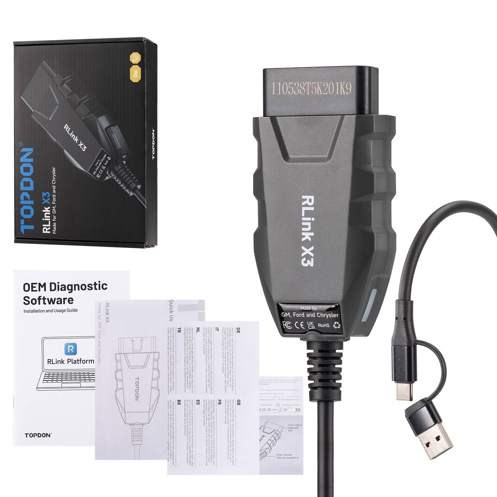 2026 TOPDON RLink X3 J2534 Pass-thru Programmer for US Vehicle Brands for GM, Ford, and Chrysler