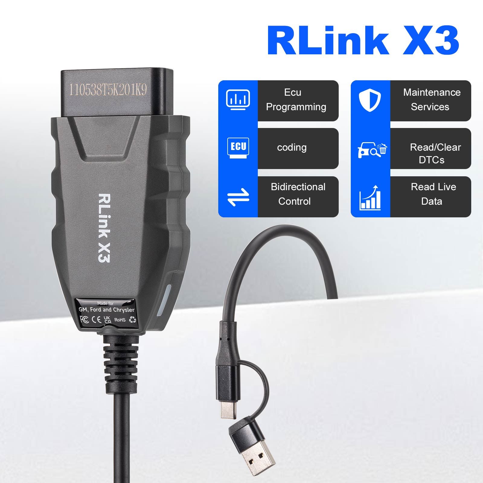 2026 TOPDON RLink X3 J2534 Pass-thru Programmer for US Vehicle Brands for GM, Ford, and Chrysler