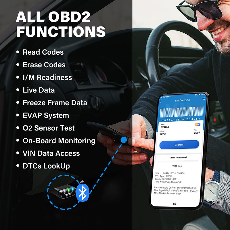Topdon SmartDiag Mini OBD2 Bluetooth Scanner Automotive OBD2 Car Diagnostic Tool TPMS SRS Immo Key Code Reader PK Thinkcar Autel