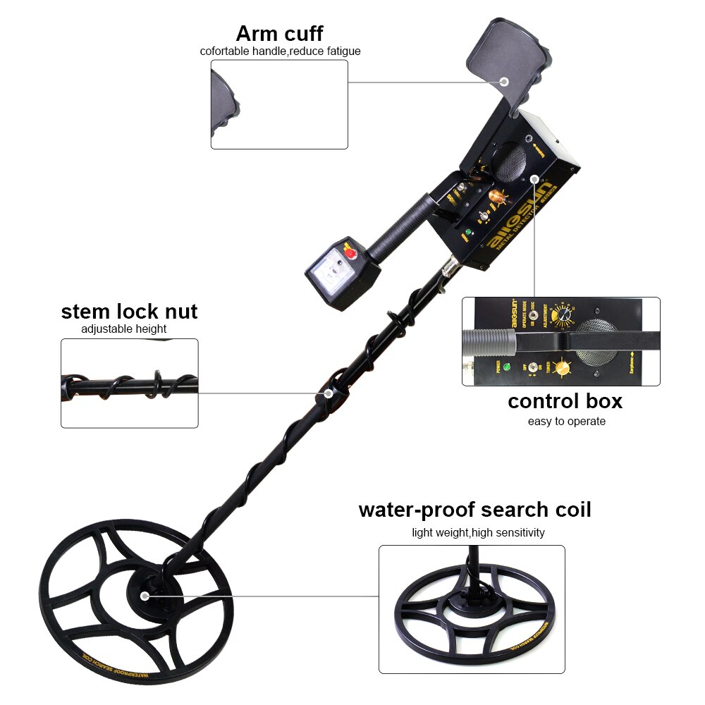 all-sun TS130 Metal Detector Underground with Waterproof Search Coil Iron Box Gold Metal Detector Treasure Hunter