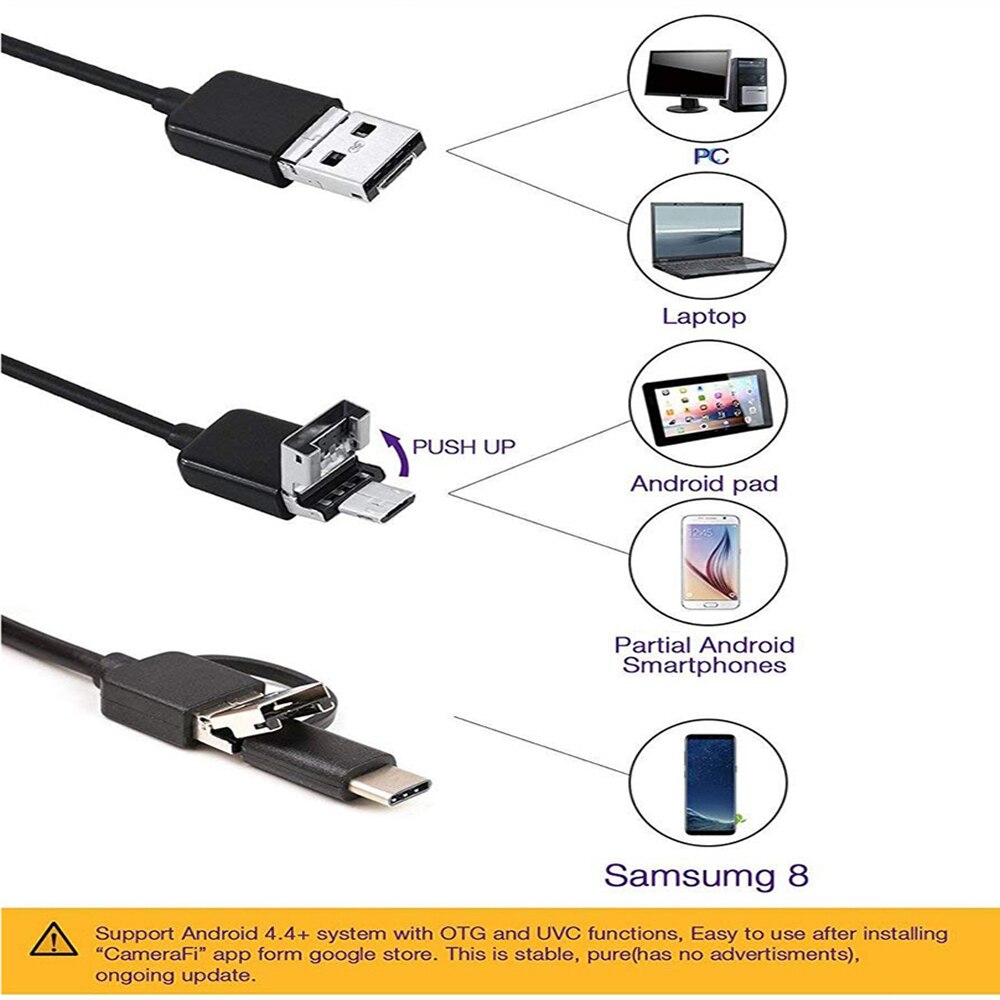 Endoscope Camera for Car 3 in I Mini Borescope Camera Waterproof 7mm Snake Inspection Camera for Android Type C PC