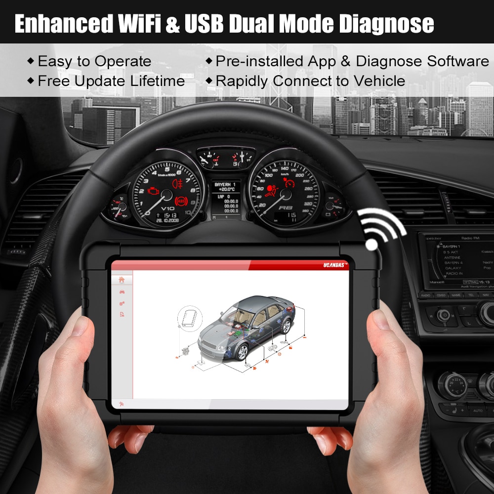 El escáner obd2 de todo el sistema ucandas vtm WiFi escanea el aceite de airbag ABS EPB DPF restart Code Reader herramienta automática de diagnóstico automotriz