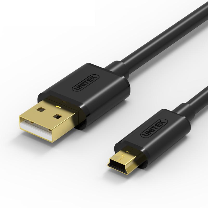 Cable USB de calidad superior unitek USB 2.0 mini cable de datos de 5 Pines - hilo exterior a hilo exterior de 5 Pines b (3m) - conector dorado de alta velocidad - negro