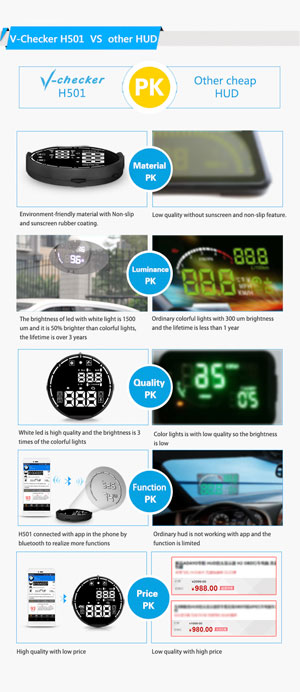 V-checker H501 Head Up Display for OBD1 OBD2 JOBD EOBD Vehicles