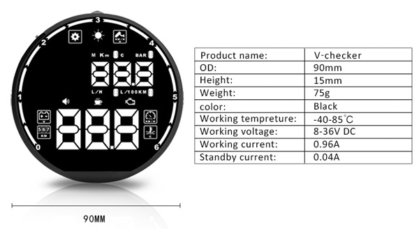 V - Checker h501 Head - up display Specification Display 1