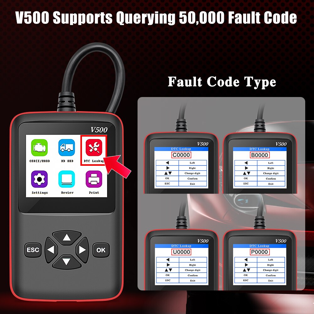 12V/24V V500 OBD2 Engine J1939 J1587 J1708 Code Reader CR-HD Heavy Duty Truck and Car Scanner