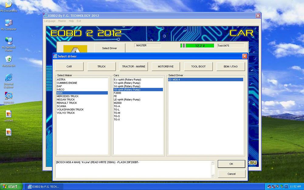 software interface of FGTECH 0475 Galletto V54