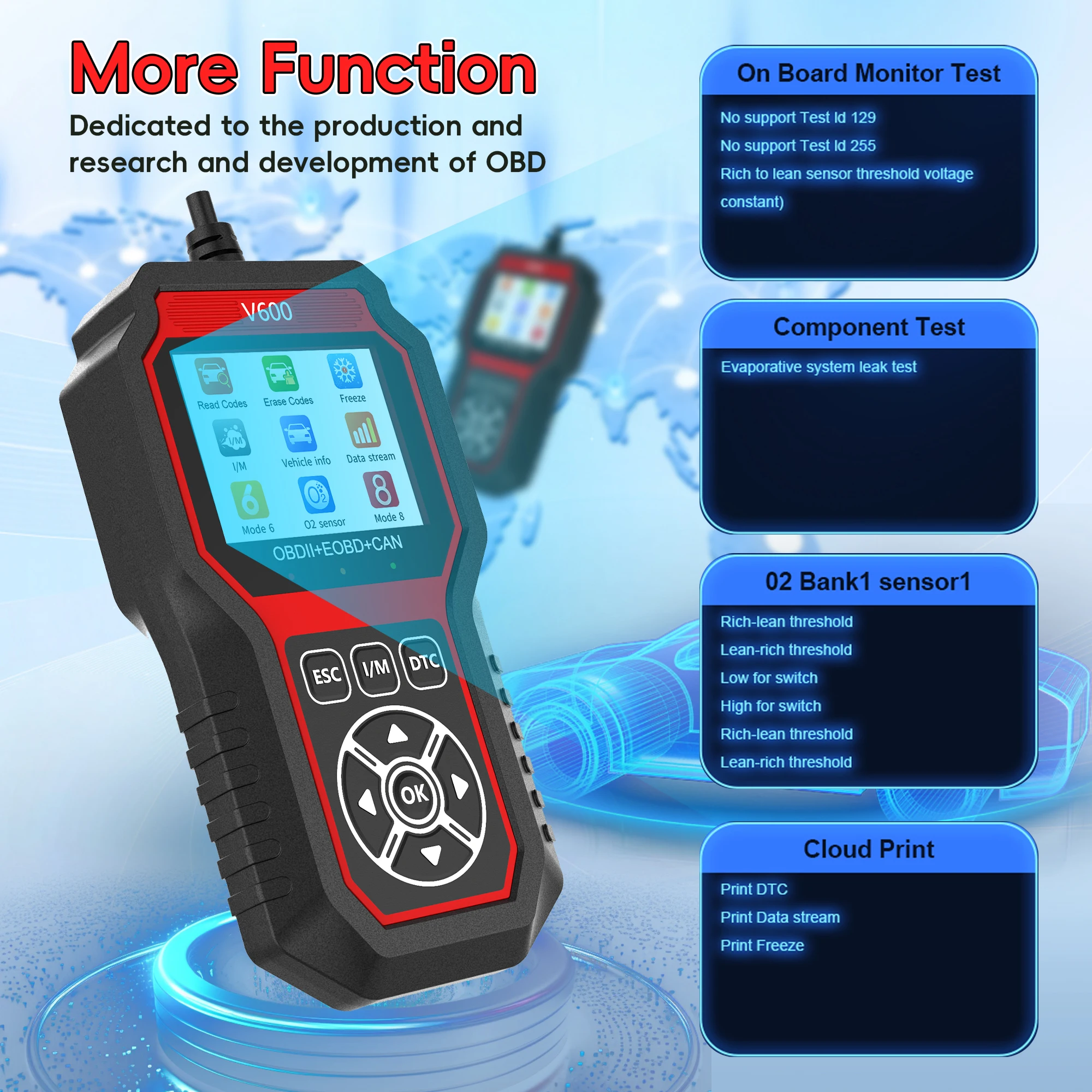 V600 DTC Lookup Fault Code Car Diagnostic Tool Professional Battery voltage detection Diagnostic Oxygen Sensor Test OBD2 Scanner