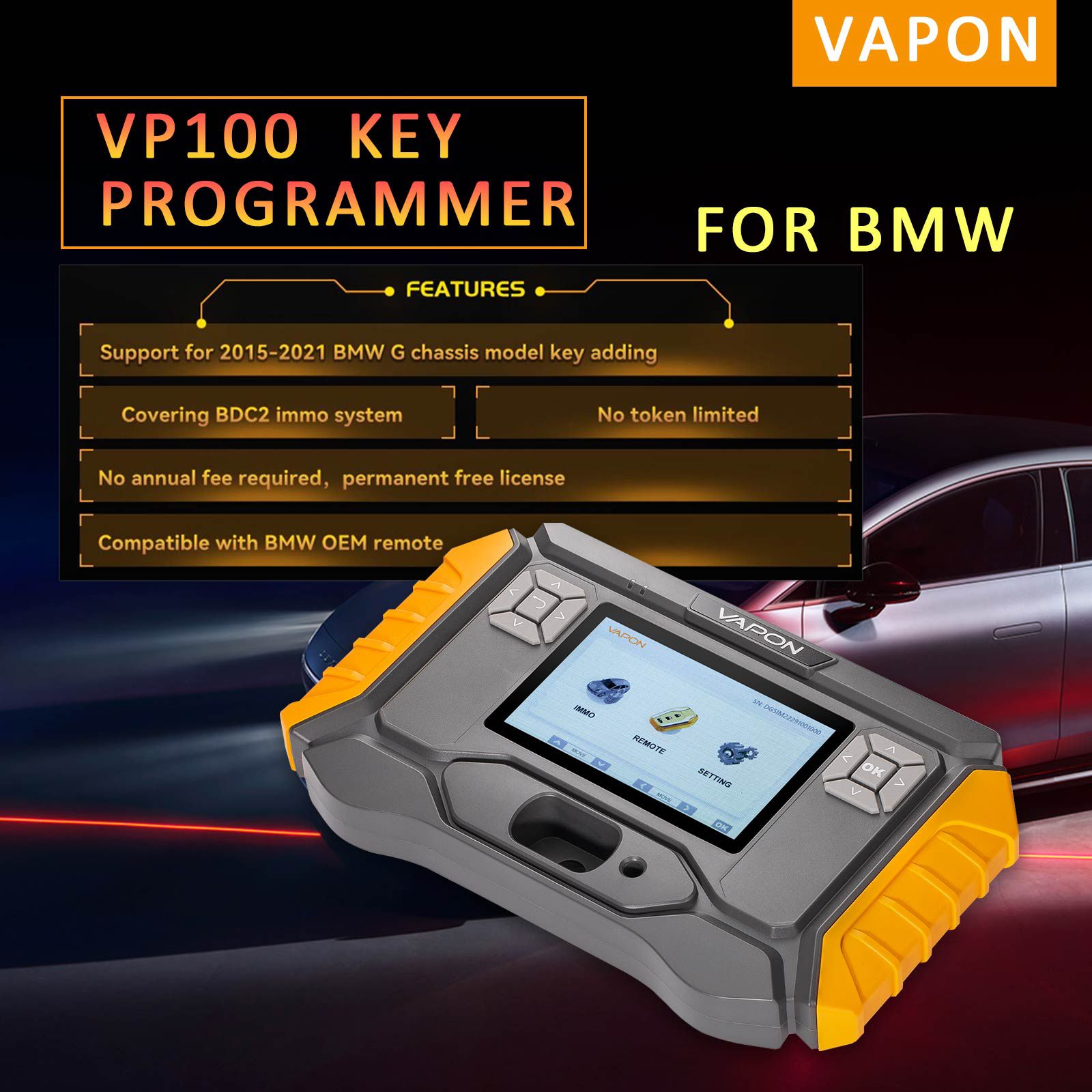 2025 VAPON VP100 열쇠 프로그래머 BMW 지원 2015-2021 BMW G 차시스 모형 열쇠 추가는 무료 2pcs BMW G 시리즈 열쇠 PCB와 BDC2 BDC3 접합기 세트를 얻습니다