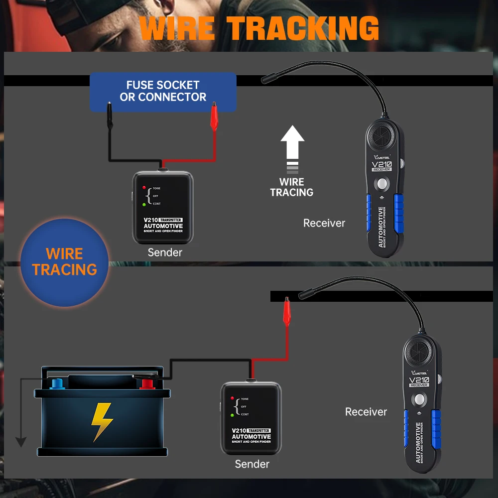 VDIAGTOOL V210 Automotive Circuit Tester Car Electrical Tester Open & Short Finder Wire Breaker Finder Fault Probe Cable Tracker