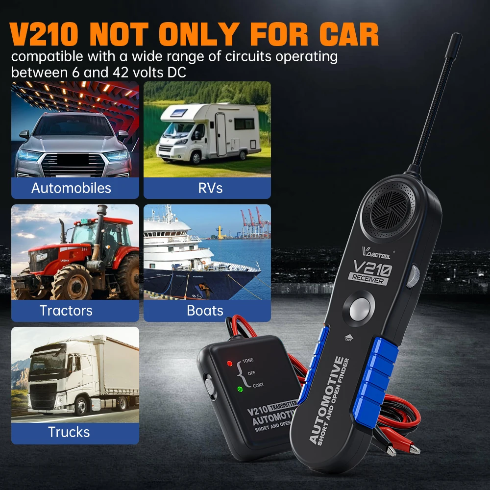 VDIAGTOOL V210 Automotive Circuit Tester Car Electrical Tester Open & Short Finder Wire Breaker Finder Fault Probe Cable Tracker
